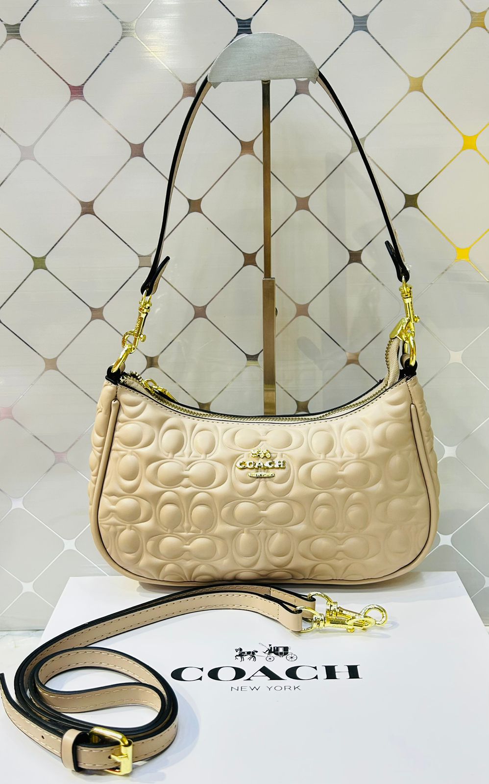 COACH Teri Signature C Embossed Leather Shoulder Bag